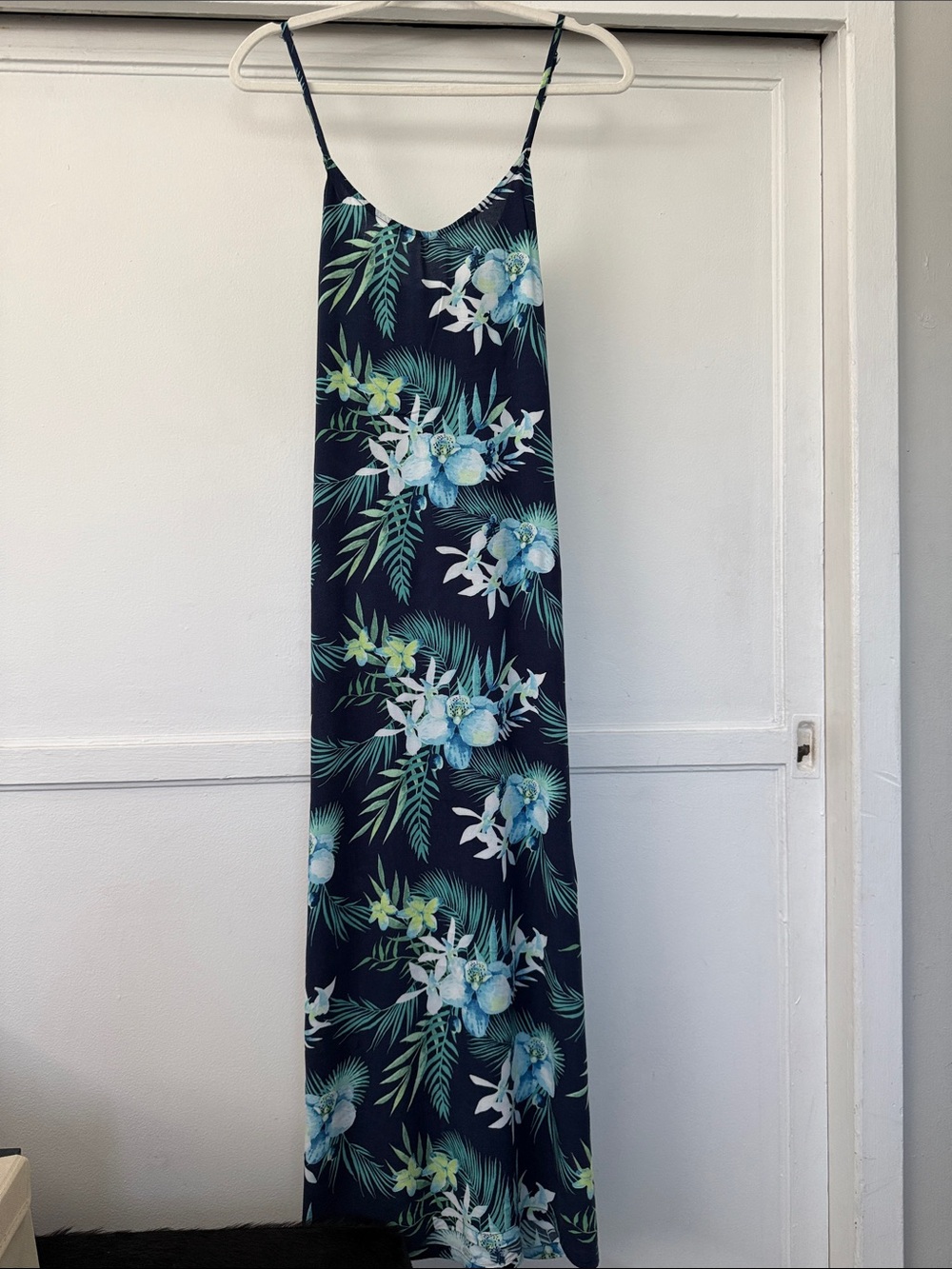 Navy Tropical Floral Maxi Slip Dress
